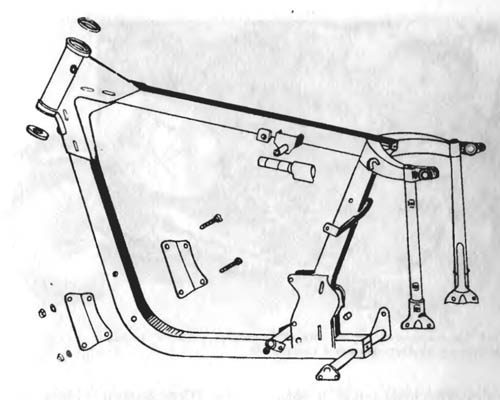 Основой мотоцикла «Ява» с задней маятниковой вилкой была рама из труб прямоугольного сечения